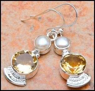 SALE ** Sterling silver earrings - CITRINE & PEARL - Dreams Collection
