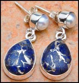 Sterling silver earrings - COPPER LAPIS LAZULI & PEARL - Dreams Collection