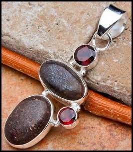 Sterling silver pendant - DINOSAUR BONE & GARNET - Dreams Collection