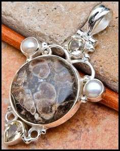 Sterling silver pendant - PEARL, CITRINE & TURITELLA AGATE - Dreams Collection