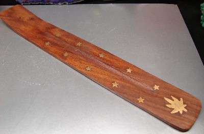Wooden Incense Burner with brass design (leaf)