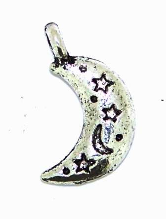 CHARM - Metal / nickel MOON with STARS - sold individually