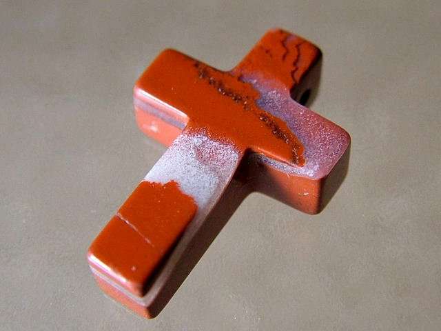 RED JASPER Cross bead - hand carved