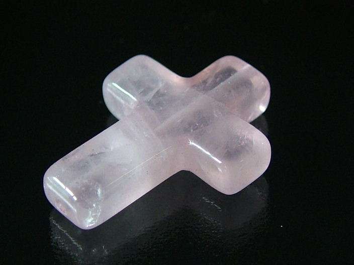 ROSE QUARTZ Cross bead - hand carved