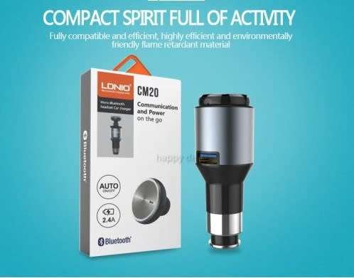 LDNIO 2 in 1 CM20 Mono Bluetooth Headset plus Car Charger
