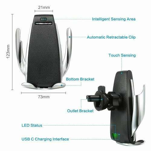 10W 360° Rotation Wireless Automatic Sensor Car Phone Holder Fast Charger 2 in 1