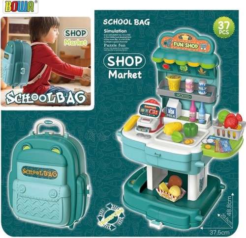 Bowa 2 in 1 Fun Shop Market Table School Bag Pretend Play Stall set For Kids