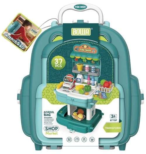 Bowa 2 in 1 Fun Shop Market Table School Bag Pretend Play Stall set For Kids