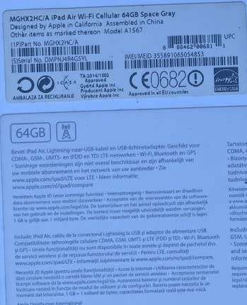 Apple Ipad Air 2  WiFi + Cellular 64 GB Excellent Condition