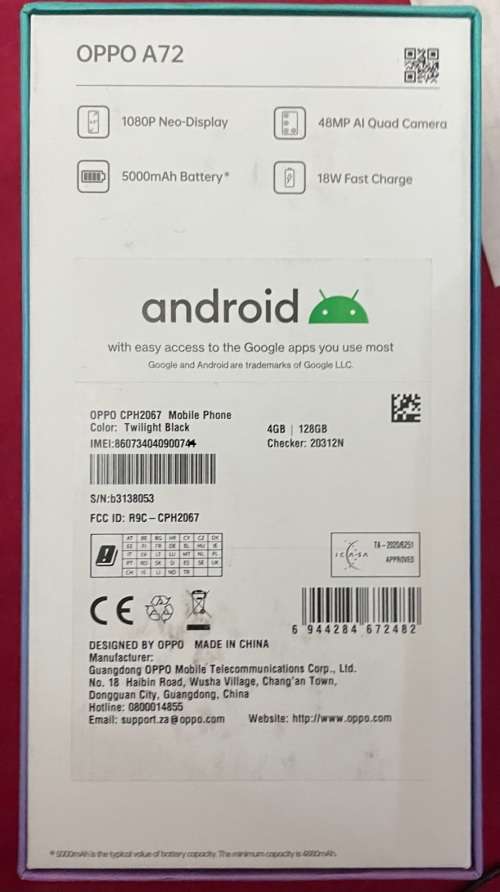 OPPO A72 4GB RAM + 128GB ROM ( BRAND NEW)