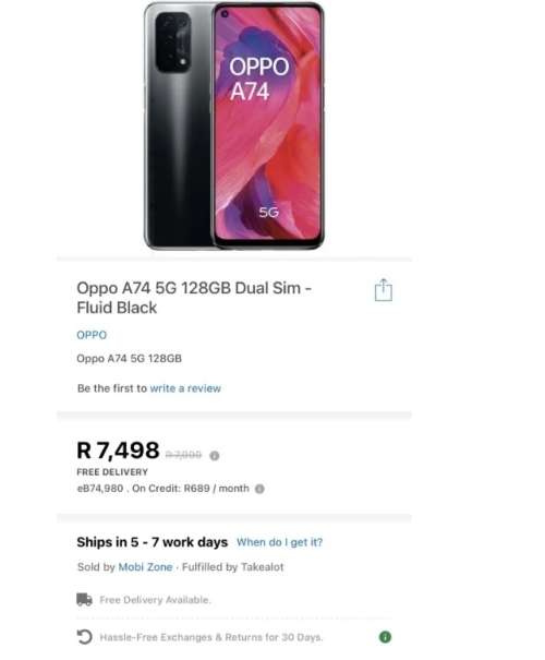 OPPO A74 5G 6GB RAM + 128GB ROM 48MP AI Quad Camera -  Fluid Black Single Sim Brand New Sealed