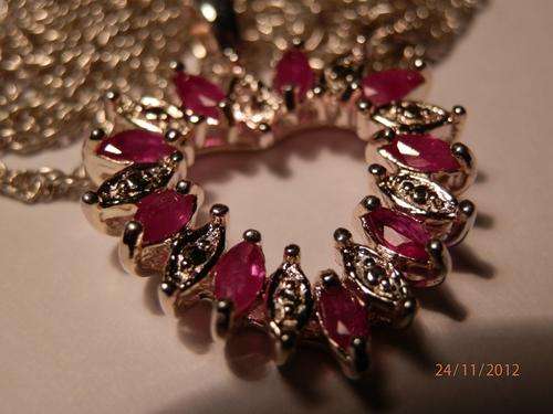Pink ruby & diamond sterling silver pendant