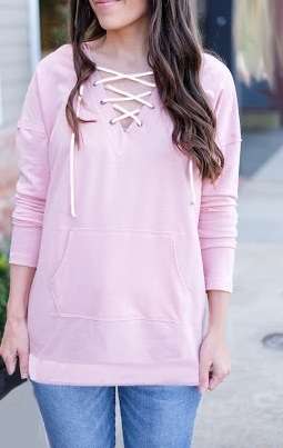 LOVELY LACE-UP SWEATSHIRT WITH POCKET DETAIL. Size L