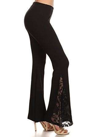 LEGGINGS LACE INSET. SIDE LACE DETAIL BELL PANTS