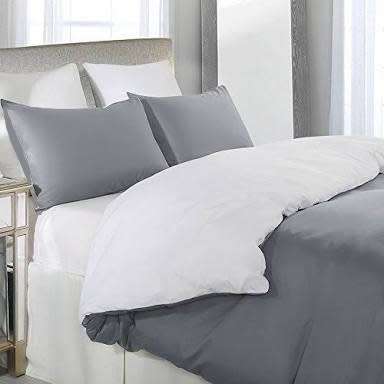 DUVET COVER SET REVERSABLE GREY/WHITE POLY MICROFIBRE