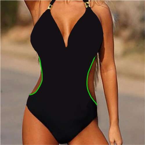 Stunning Cut-Away Monokini with Neon Trim and Built in Bra