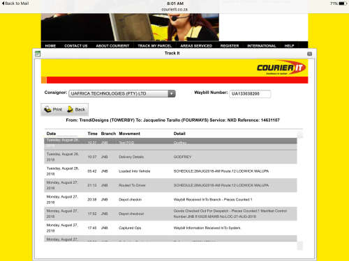 Duvet cover, 4 pillow cases & leggings . For Jackie to replace her parcel