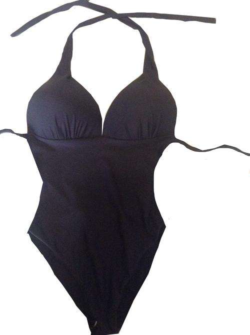 Stunning Ultra-Cleavage Halter Matt Lycra Monokini With Low Back