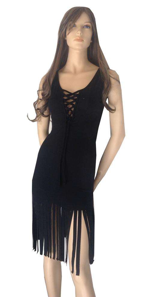Sexy Tassle Dress with Plunge, Lace-up Detail. Hurry! Only a few in stock