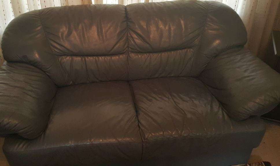 6 Seater Leather Lounge Suite Blue-Green