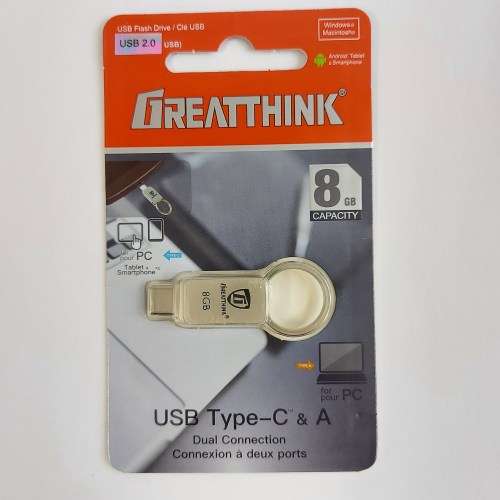 GREATTHINK TYPE-C OTG 8GB TYPE C & A USB FLASH DRIVE (METAL) - GREAT DEALS!!