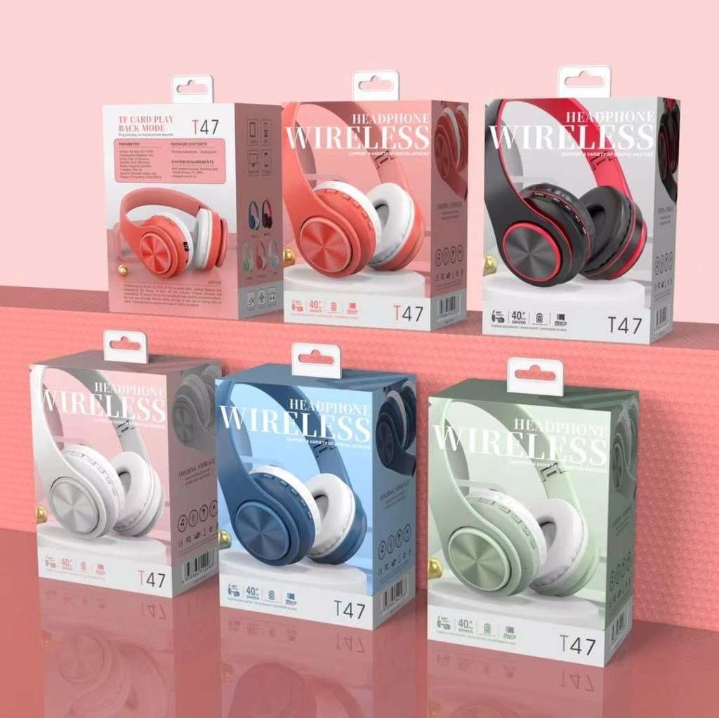 T47 Blue Tooth 5.0 Headphone Head-Mounted Wireless Colorful Light TF Card with Mic Folding
