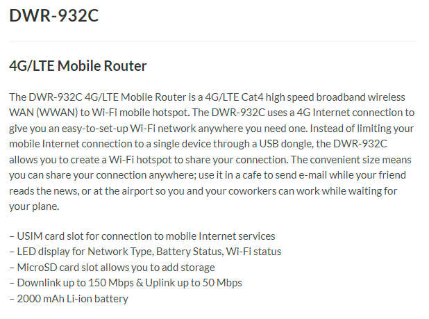 D-Link 4G Mi-Fi Router