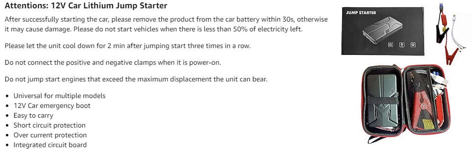 Portable Jump Starter (30000mAh, 12V)