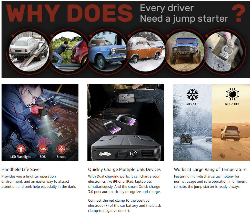 Portable Jump Starter (30000mAh, 12V)