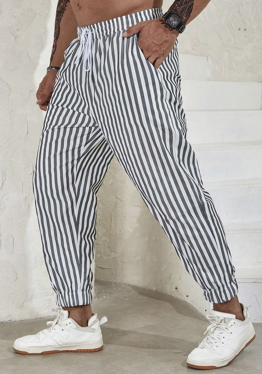 Mens Striped Print Drawstring Pants