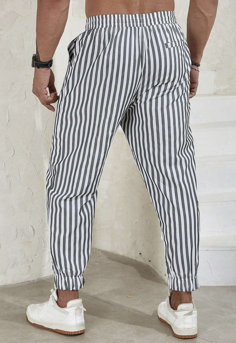 Mens Striped Print Drawstring Pants