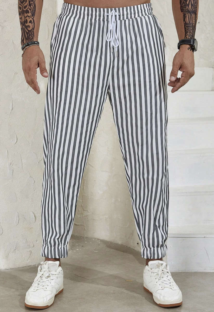 Mens Striped Print Drawstring Pants