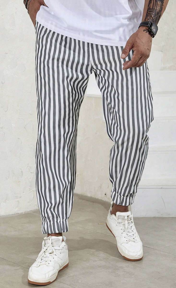 Mens Striped Print Drawstring Pants