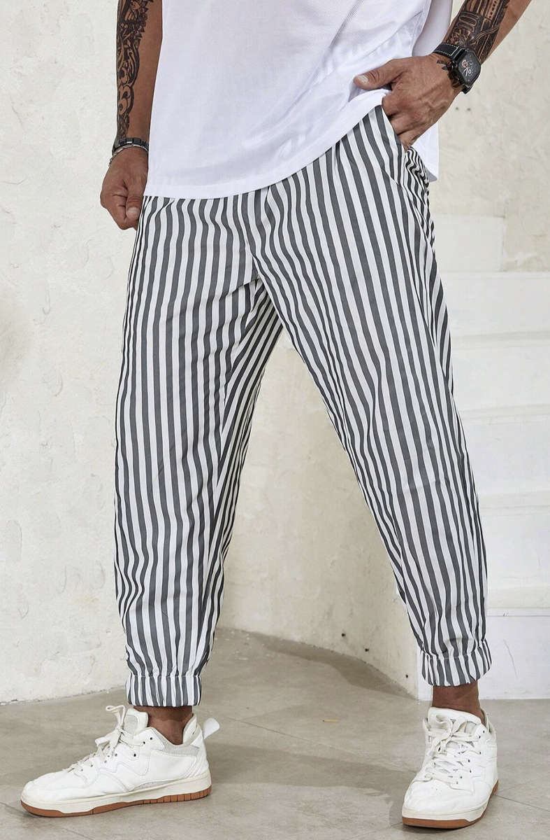 Mens Striped Print Drawstring Pants