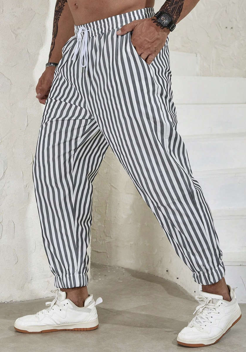 Mens Striped Print Drawstring Pants