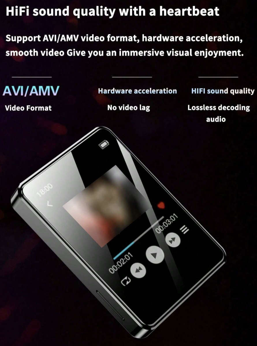 Mp3/Mp4 Player, FM Radio, Voice Recorder, 1.8 Inch Color Screen, Micro Sd Card slot, E-Book Reader