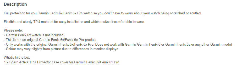 Protector case cover for Garmin Fenix 6x / Fenix 6x Pro - Black