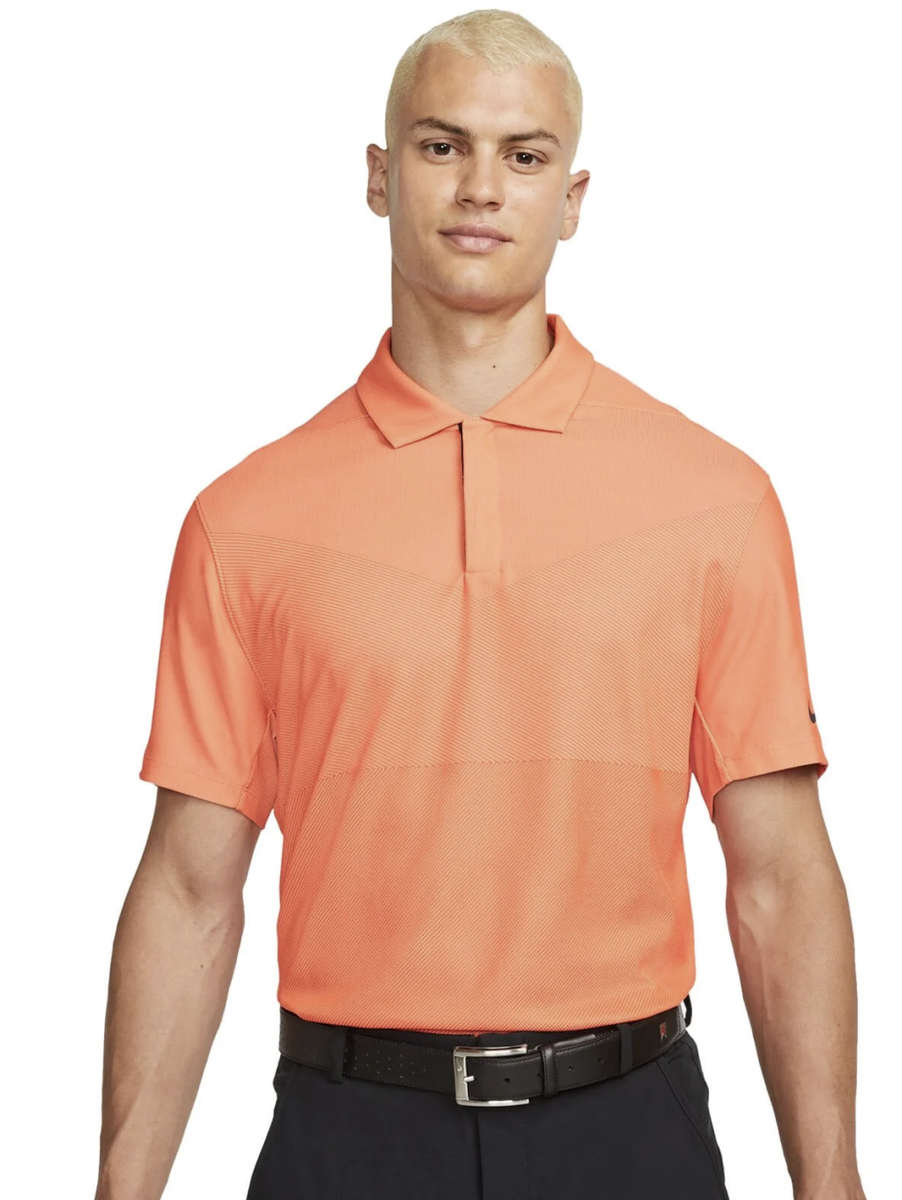 ***GOLF*** TIGER WOODS Collection Nike Mens Dri-Fit ADV Golf Polo - Crimson Bliss /Turf Orange/Black