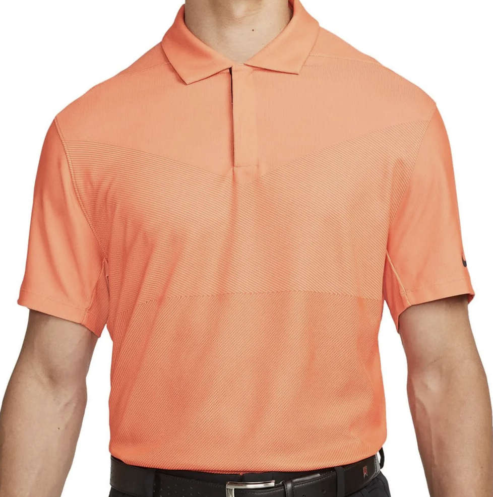 ***GOLF*** TIGER WOODS Collection Nike Mens Dri-Fit ADV Golf Polo - Crimson Bliss /Turf Orange/Black
