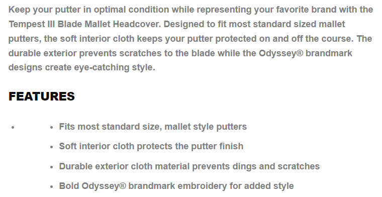 ***GOLF*** Odyssey Mallet Putter Cover