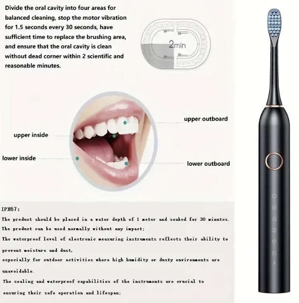 6 Cleaning Mode Electric Toothbrush (Black)