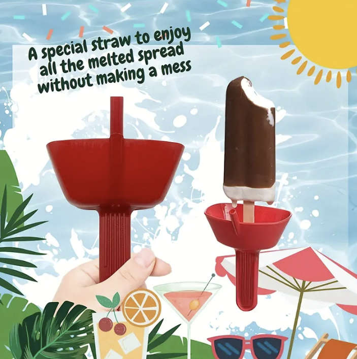 No Drip Popsicle / Ice Cream Stick Holder with Straw (YELLOW)