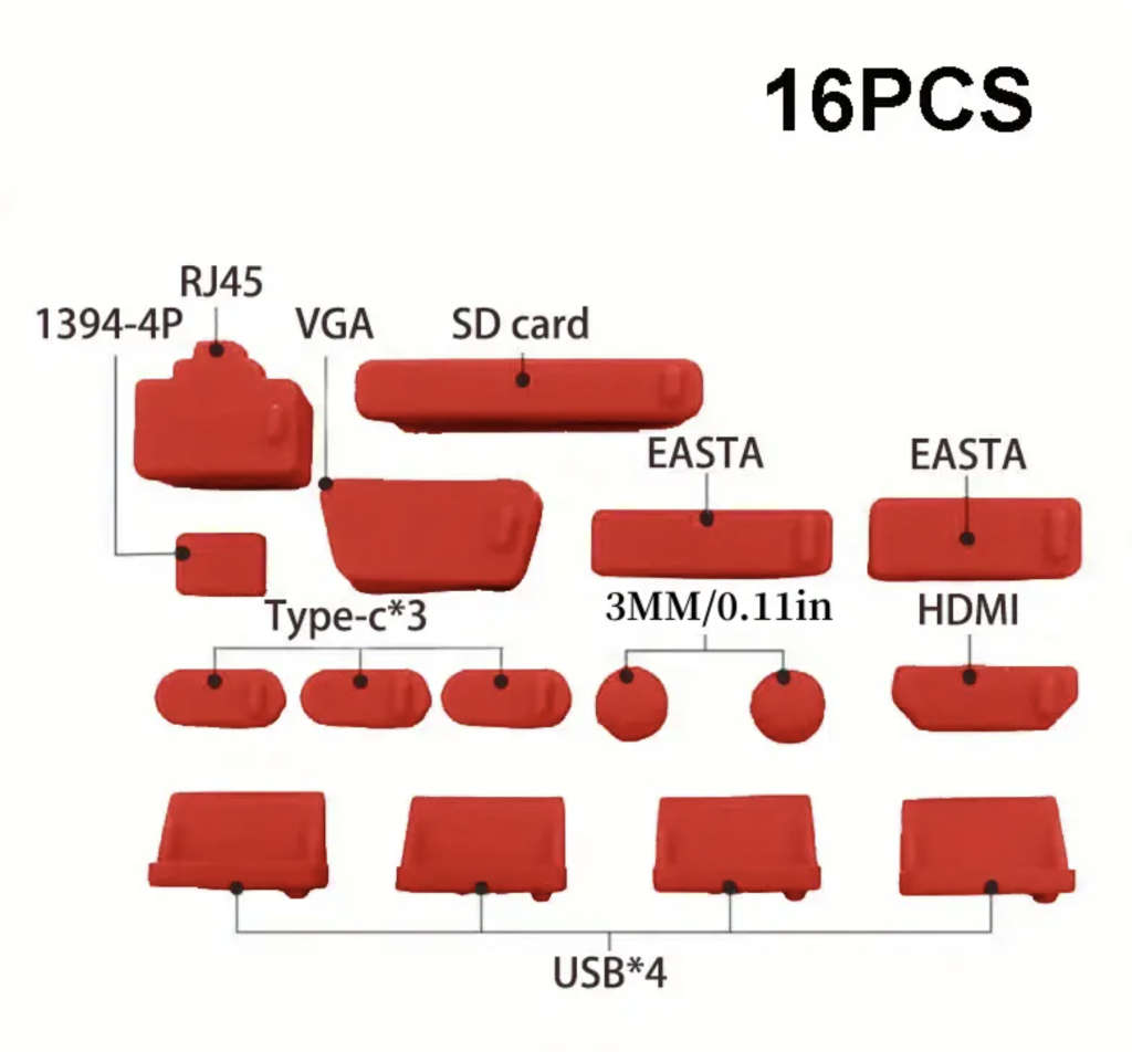 16pcs Universal Anti-Dust Plugs for Laptops / Notebooks (RED)