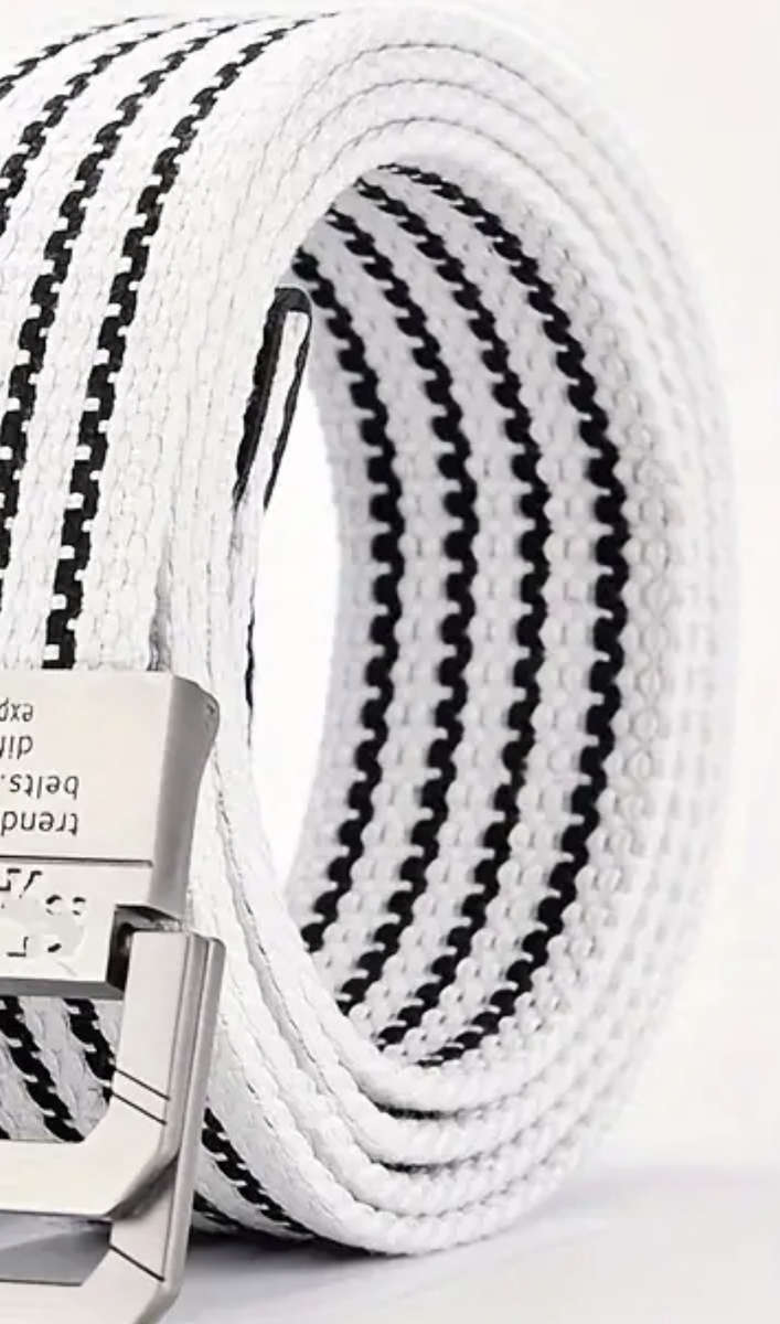 ***GOLF*** White Striped Double Buckle Canvas Belt 120cm
