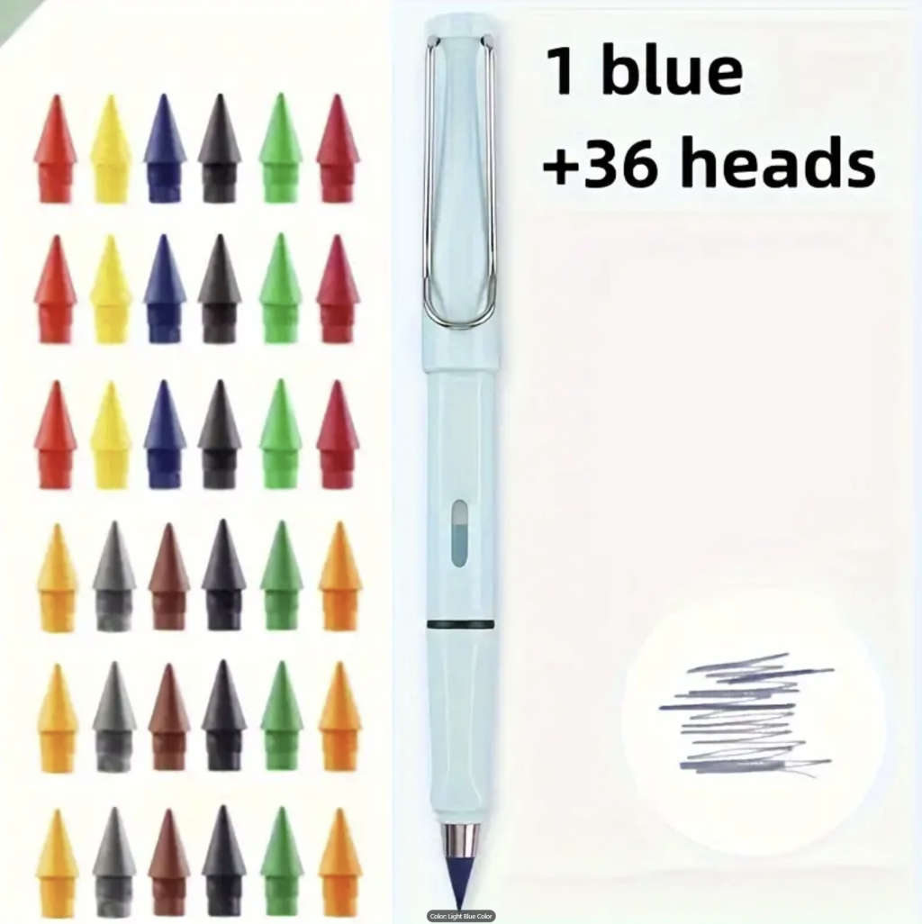 Eternity Pencil (Black Pencil + 36 coloured Lead tips) - Never needs sharpening!!!