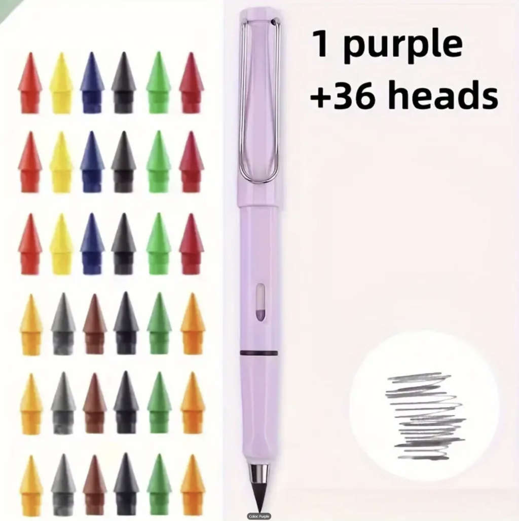 Eternity Pencil (Black Pencil + 36 coloured Lead tips) - Never needs sharpening!!!