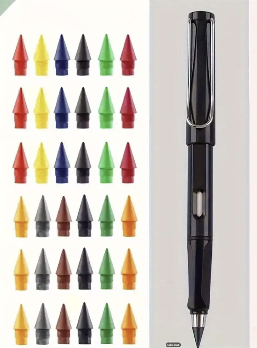 Eternity Pencil (Black Pencil + 36 coloured Lead tips) - Never needs sharpening!!!