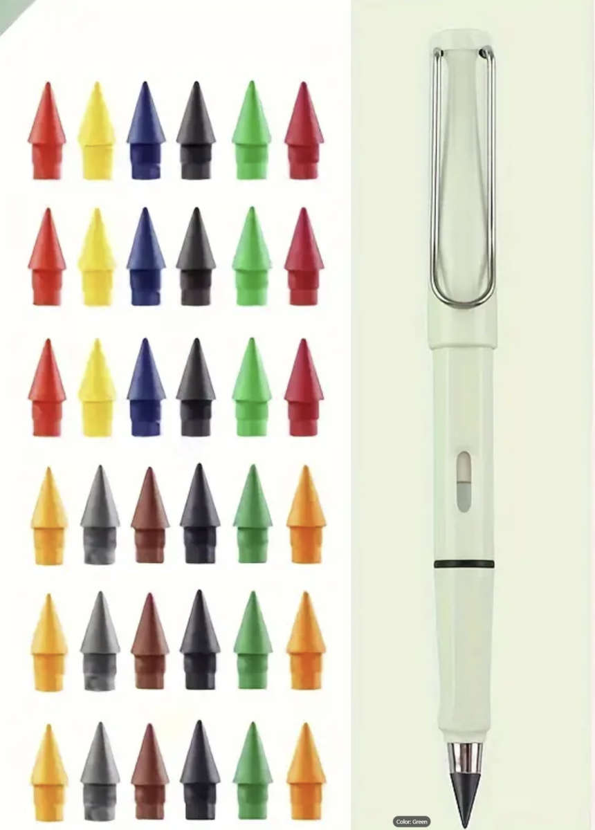 Eternity Pencil (Black Pencil + 36 coloured Lead tips) - Never needs sharpening!!!