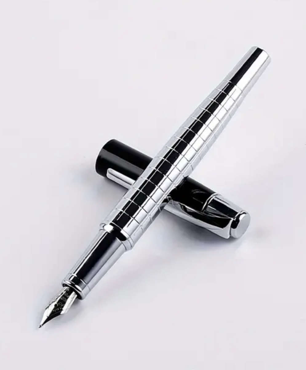 Luxury Silver Fountain Pen with Iridium 0.5mm Nib