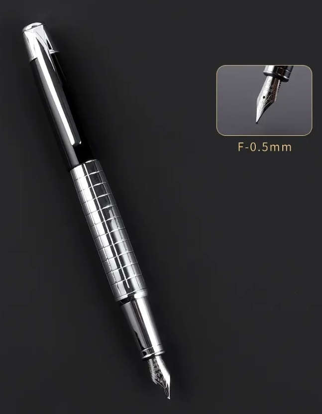 Luxury Silver Fountain Pen with Iridium 0.5mm Nib